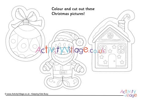 Christmas colouring picture cutouts 1