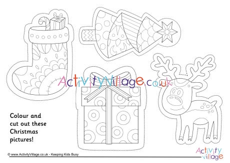 Christmas colouring picture cutouts 2
