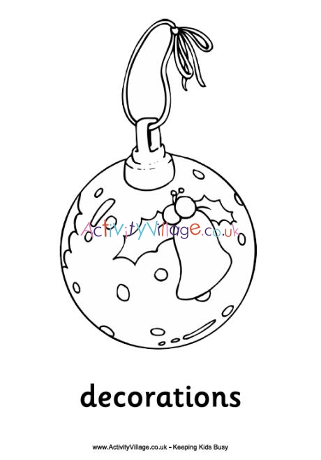 Christmas decorations colouring page