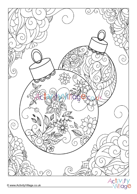 Christmas decorations doodle colouring page 3