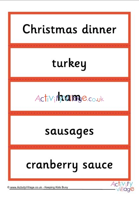 Christmas dinner word cards