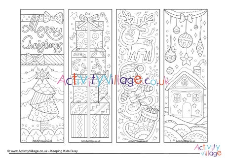 Christmas doodle colouring bookmarks