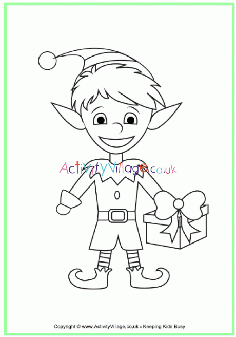 Christmas elf colouring page