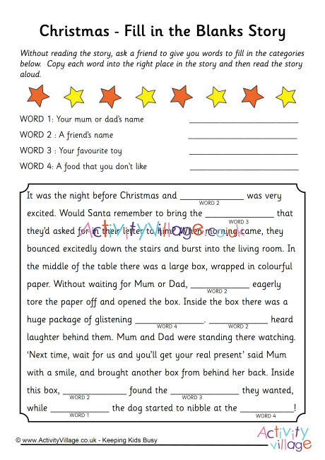 Christmas Fill In The Blanks Story