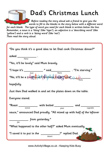 Christmas Fill in the Blanks Story - Dad's Christmas Lunch