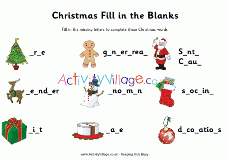 Christmas fill in the blanks worksheet 