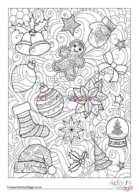 Christmas fun doodle colouring page