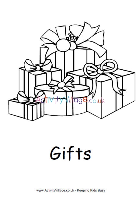 Christmas gifts colouring page