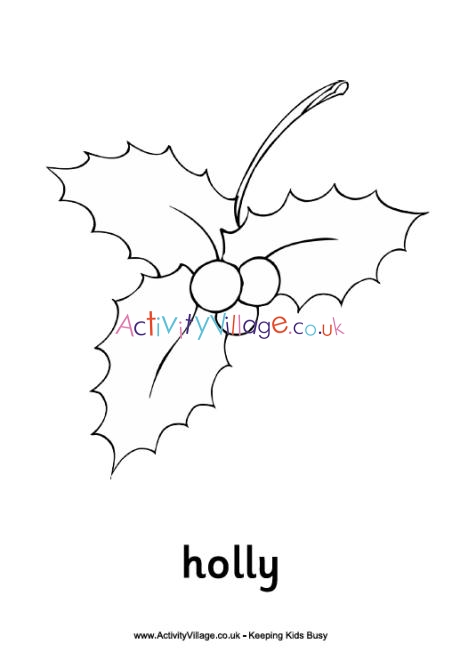 Christmas holly colouring page