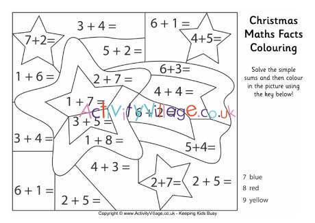 Christmas maths facts colouring page