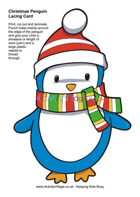Christmas penguin lacing card 