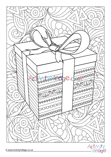 Christmas present doodle colouring page