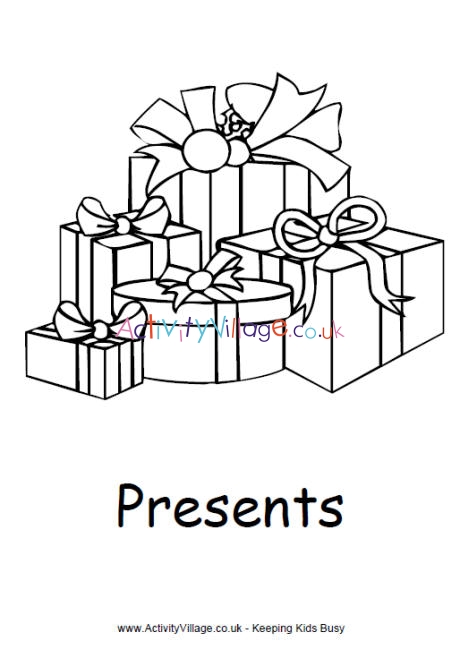 Christmas presents colouring page