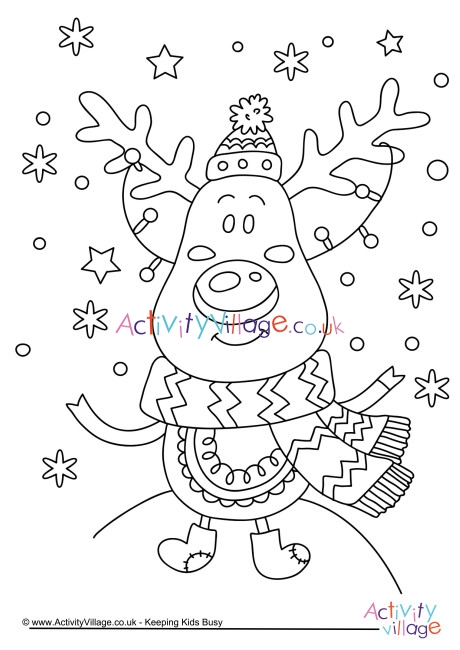 Christmas reindeer colouring page