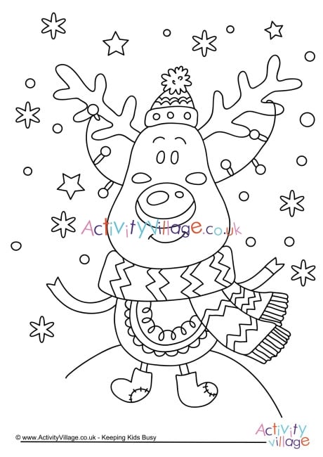 christmas reindeer colouring page