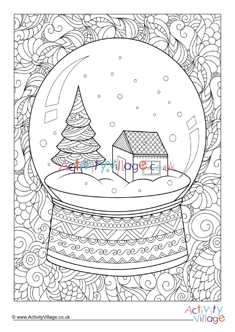 Christmas snow globe doodle colouring page