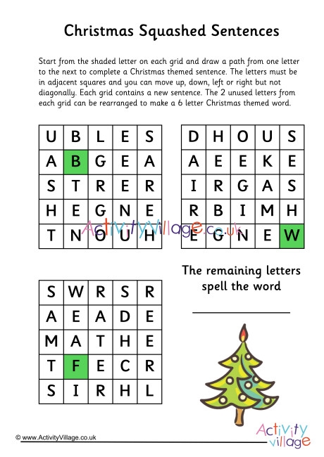 Christmas Squashed Sentences Puzzle