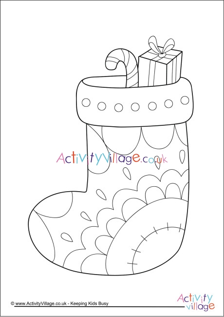 Christmas stocking colouring page 3