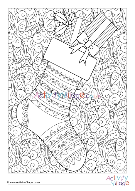 Christmas stocking doodle colouring page 2