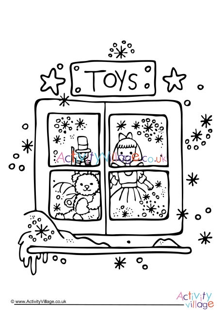 Christmas toy shop colouring page