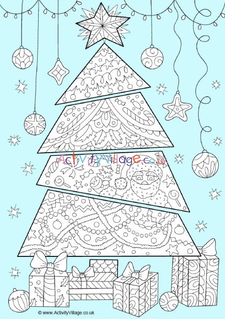 Christmas tree colour pop colouring page