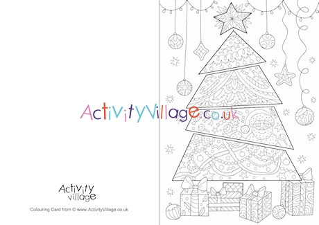 Christmas tree doodle colouring card