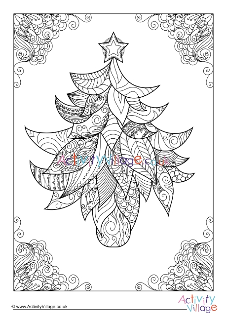 Christmas tree doodle colouring page 2