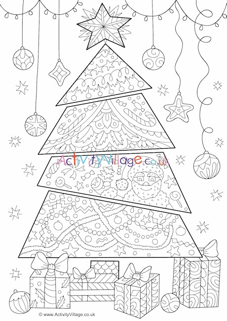 Christmas Tree Doodle Colouring Page