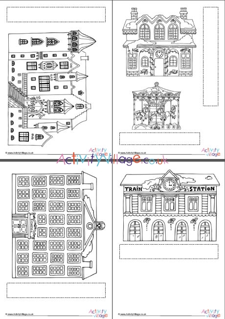 Christmas village colouring activity