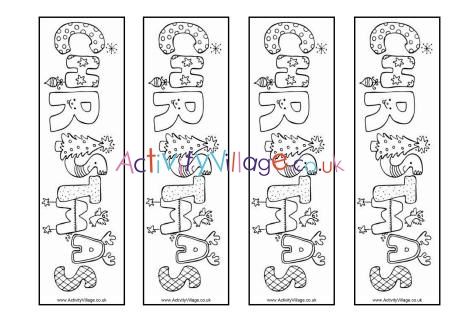 Christmas word colouring bookmarks