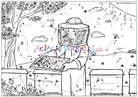 Collecting honey colouring page
