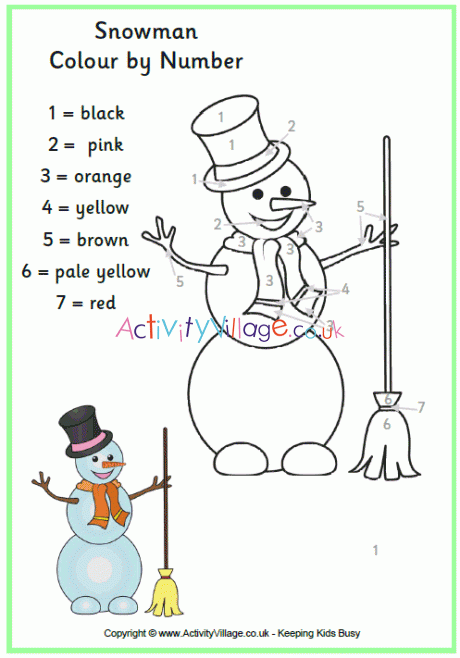 Snowman colour by numbers 