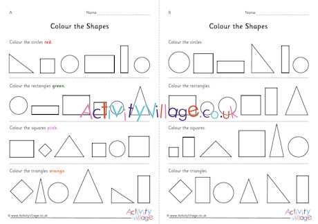 Colour the shapes worksheets 2