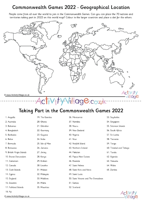 Commonwealth Games 2022 geographical location worksheet