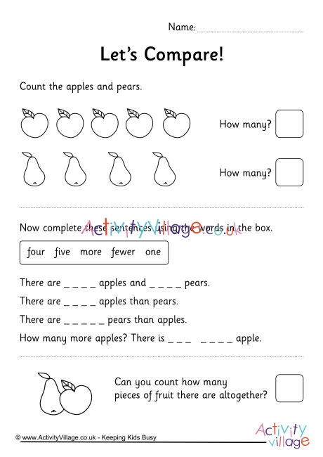 Comparing Numbers 1 To 10 Fruit