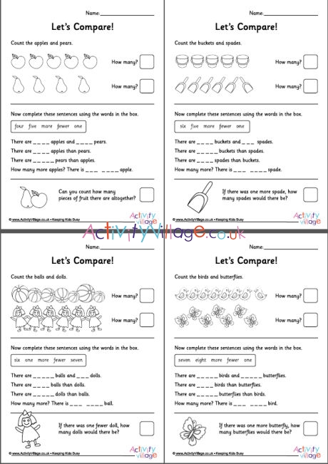 Comparing Numbers 1 To 10 Worksheet Pack