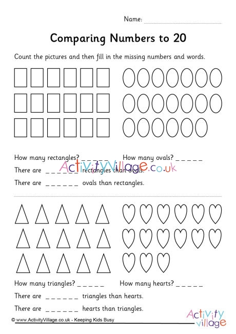 Comparing numbers to 20 worksheet shape 1