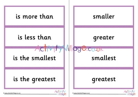 Comparison word cards set 1