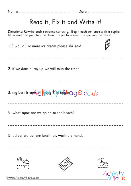 Correct the Sentence Worksheet KS2