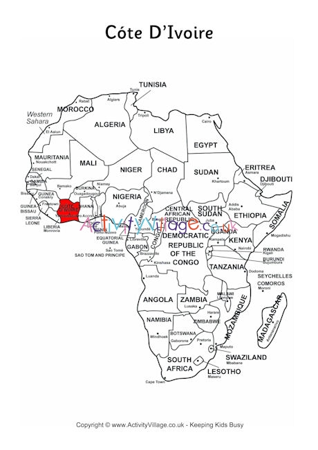 Cote D'Ivoire on map of Africa