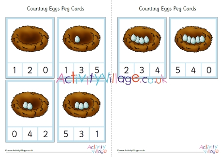 Counting eggs to five peg cards