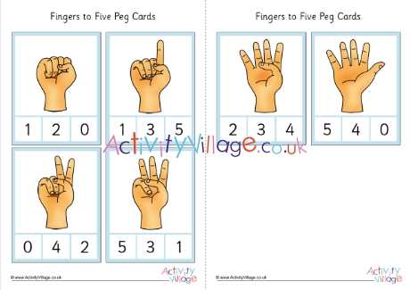 Counting fingers to five peg cards