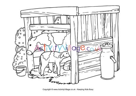 Cow scene colouring page