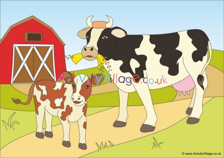 Cows Scene Poster