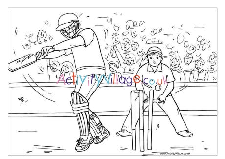 Cricket match colouring page