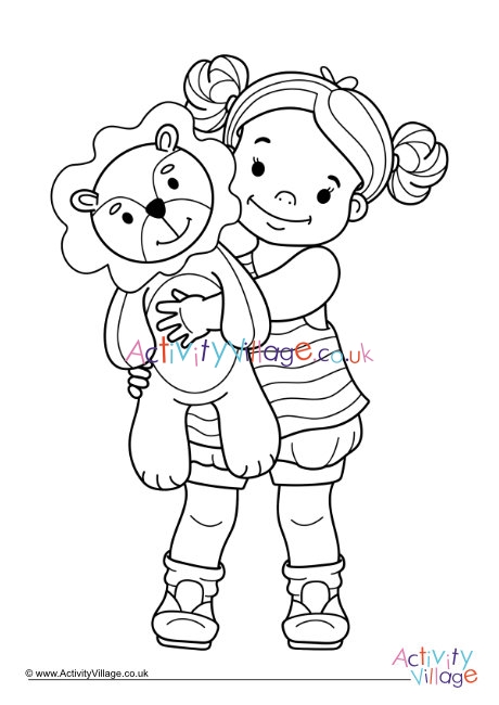 Cuddling Lion Colouring Page