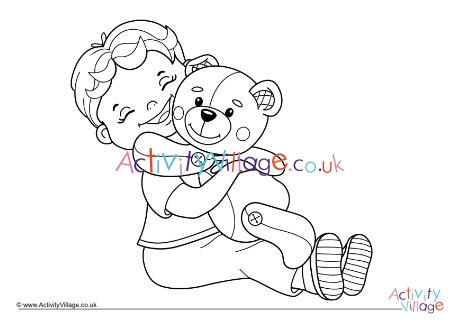Cuddling Teddy Colouring Page