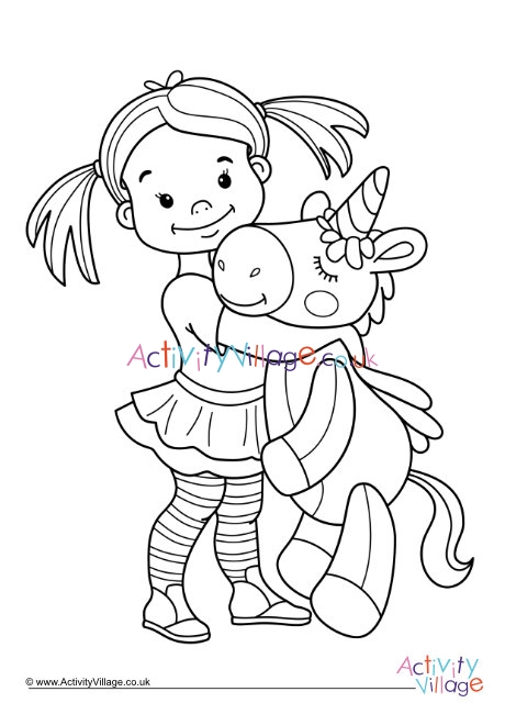 Cuddling Unicorn Colouring Page