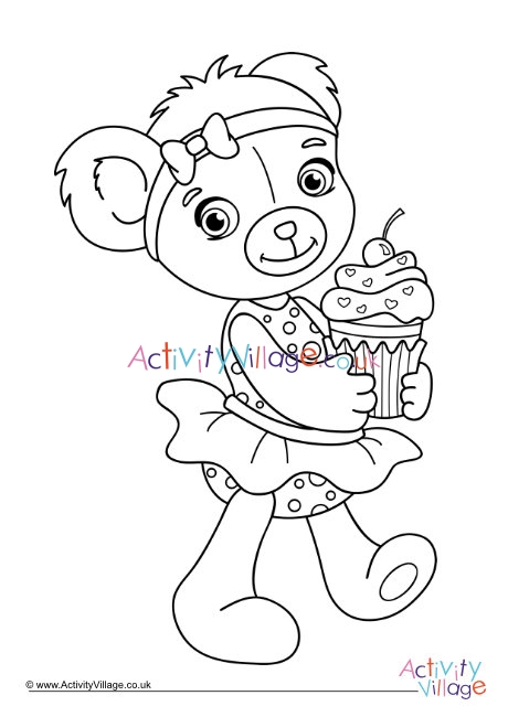 Cupcake Teddy Bear Colouring Page