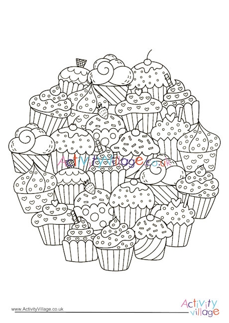 Cupcake circle colouring page